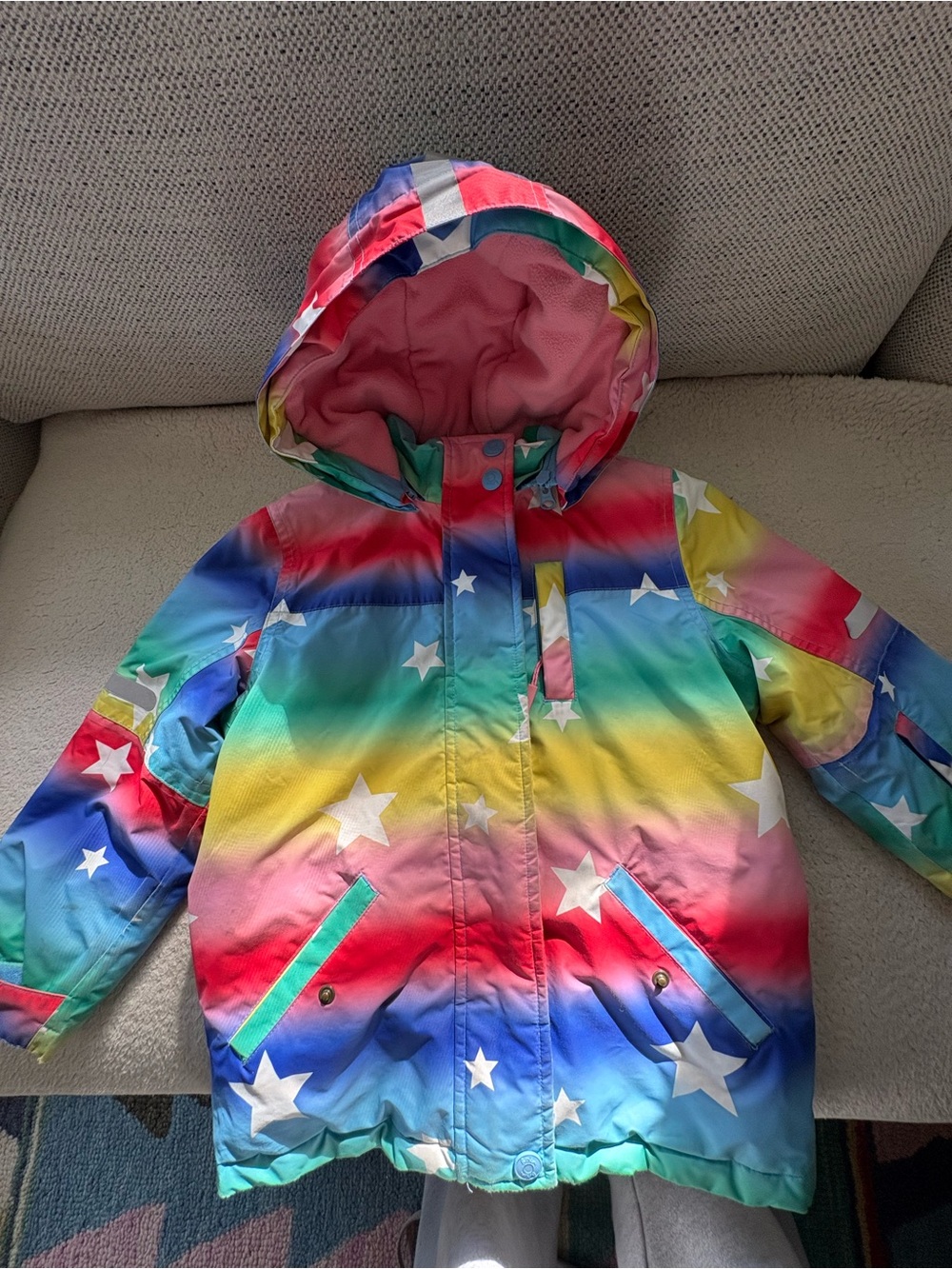 Biden Kids Rainbow Star Hooded Winter Jacket - Multicolor